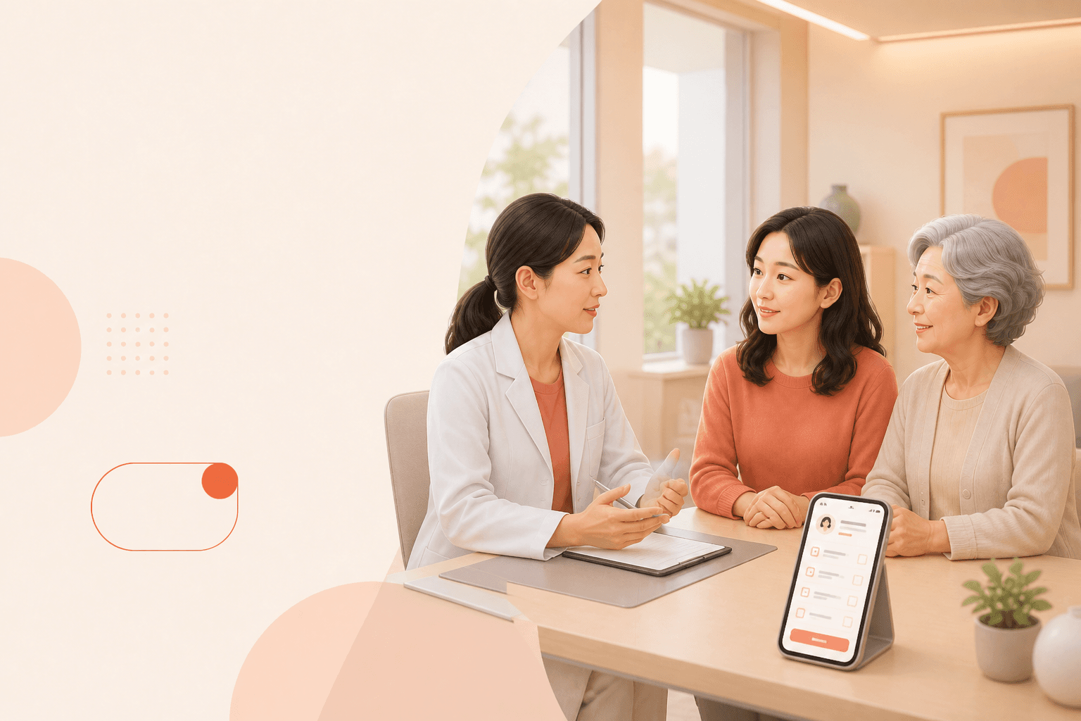 환자와 의료진 사이의 건강 대화를 표현한 일러스트